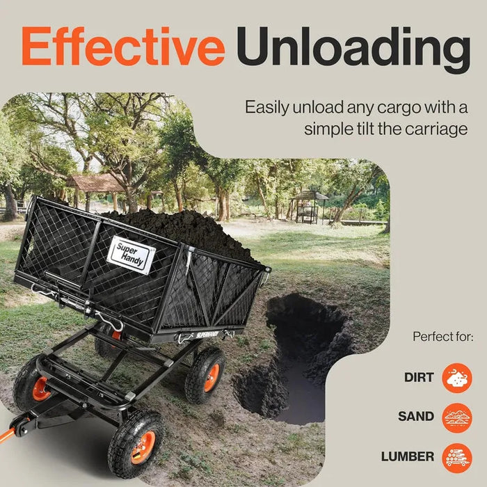 SuperHandy Heavy-Duty Towable Garden Cart with Quick Dump System – 660 lbs Capacity