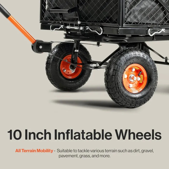 SuperHandy Heavy-Duty Towable Garden Cart with Quick Dump System – 660 lbs Capacity