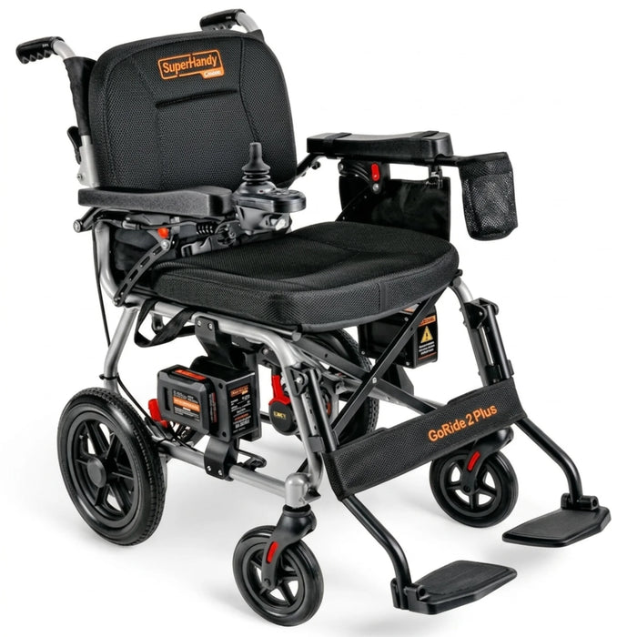 SuperHandy GoRide 2 Plus Folding Electric Wheelchair angled right side view
