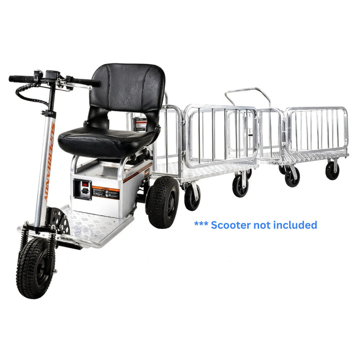 Superhandy Heavy Duty Cargo Trailer & Utility Truck Cart shown connected to a tugger scooter