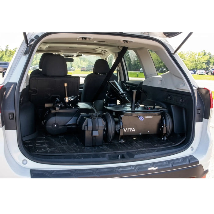 The disassembled Amigo Viva Scooter inside a car trunk