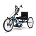 Three-wheeled recumbent bike on a white background Top End Sports Adaptive Sports excelerator Handcycle Blue frame 
