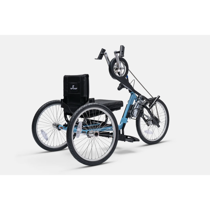 Top End Excelerator Handcycle Blue Frame side view on whiite background