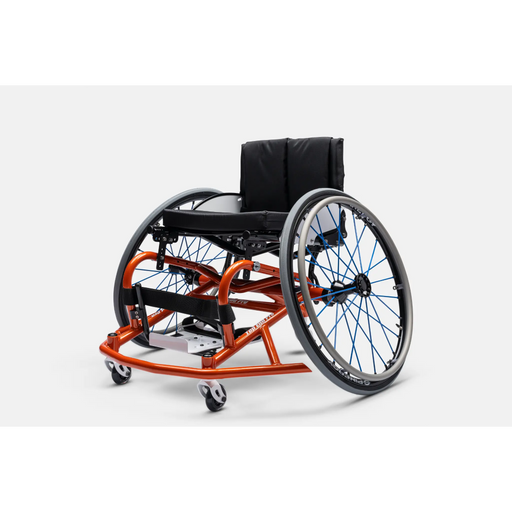 Top End Pro BB Basketball Wheelchair with orange frame and black seat on a white background