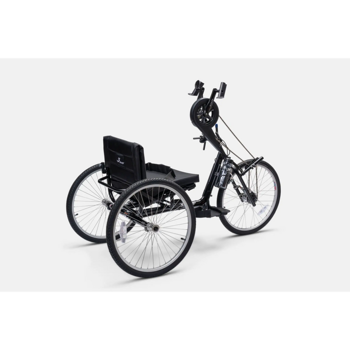 Black recumbent tricycle on a white background Top end excelerator