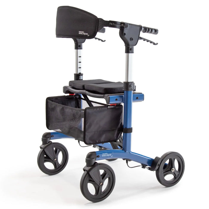 Triumph Escape Lightweight Folding Rollator – Adjustable Seat Height, 300 lb Capacity, Indoor/Outdoor Use Blue