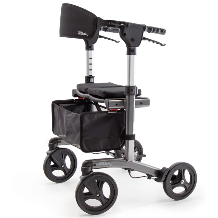 Triumph Escape Lightweight Folding Rollator – Adjustable Seat Height, 300 lb Capacity, Indoor/Outdoor Use Grey