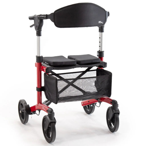 Triumph Escape Lightweight Folding Rollator – Adjustable Seat Height, 300 lb Capacity, Indoor/Outdoor Use Red