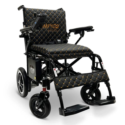 Black electric wheelchair with quilted design on a white background X7BlackFrameBlackTextile