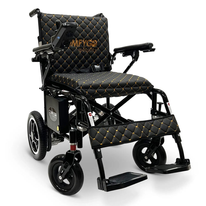 Black electric wheelchair with quilted design on a white background X7BlackFrameBlackTextile