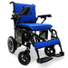 Blue and black electric wheelchair on a white background X7BlackFrameBlueTextile