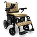 Beige and black mobility wheelchair with quilted design on a white X7BlackFrameCoffeeTextilebackground