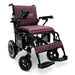 Mobility wheelchair with quilted purple seat and backrest on a white X7BlackFramePurpleTextilebackground
