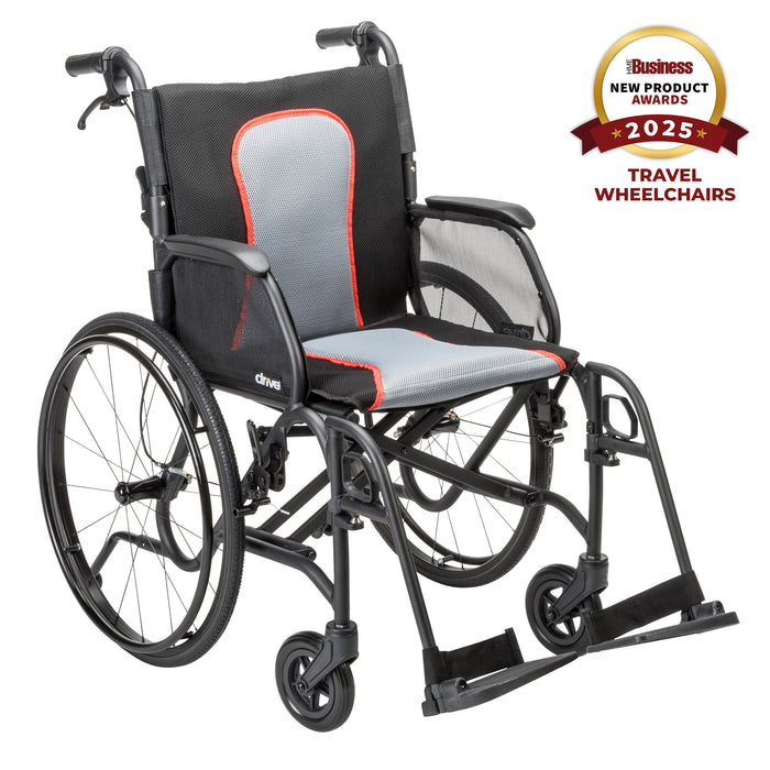 AeroFly Ultra-Lite Wheelchair, Matte Black, 18" Seat, 3/4 Angle View