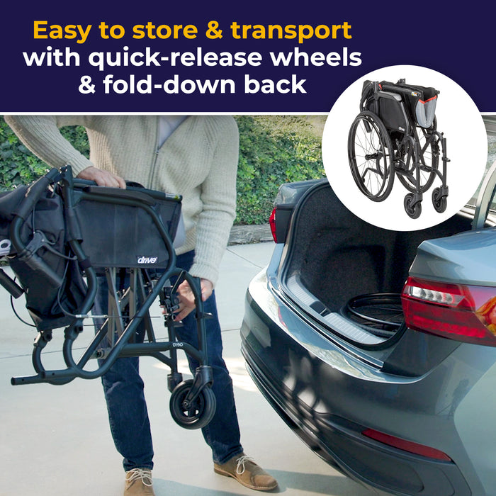 AeroFly Ultra-Lite Wheelchair, Matte Black, 18" Seat, Folded for Storage
