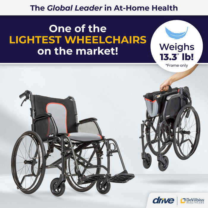 AeroFly Ultra-Lite Wheelchair, Matte Black, 18" Seat, Folded and Unfolded View