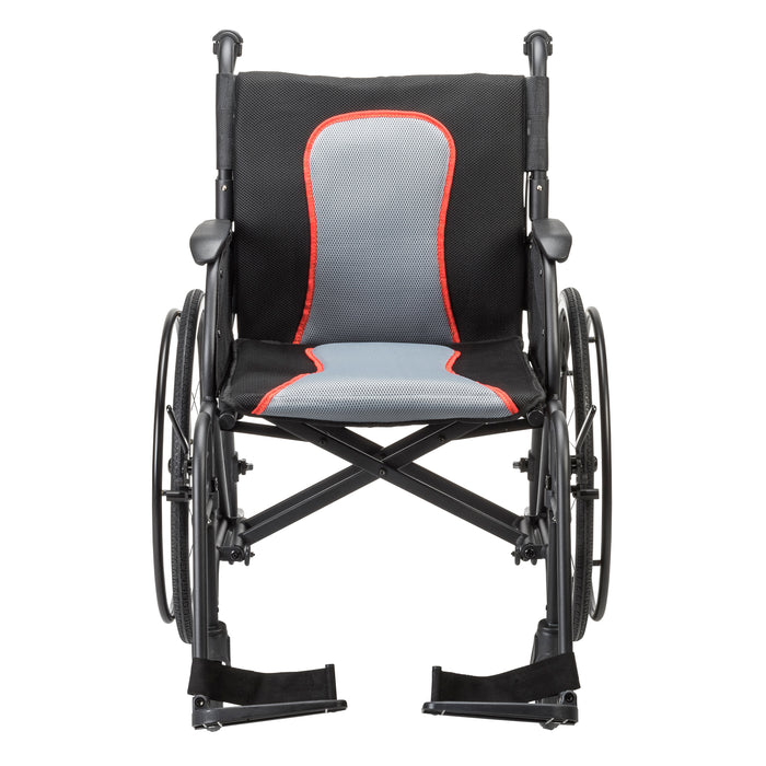 AeroFly Ultra-Lite Wheelchair, Matte Black, 18" Seat, Front View