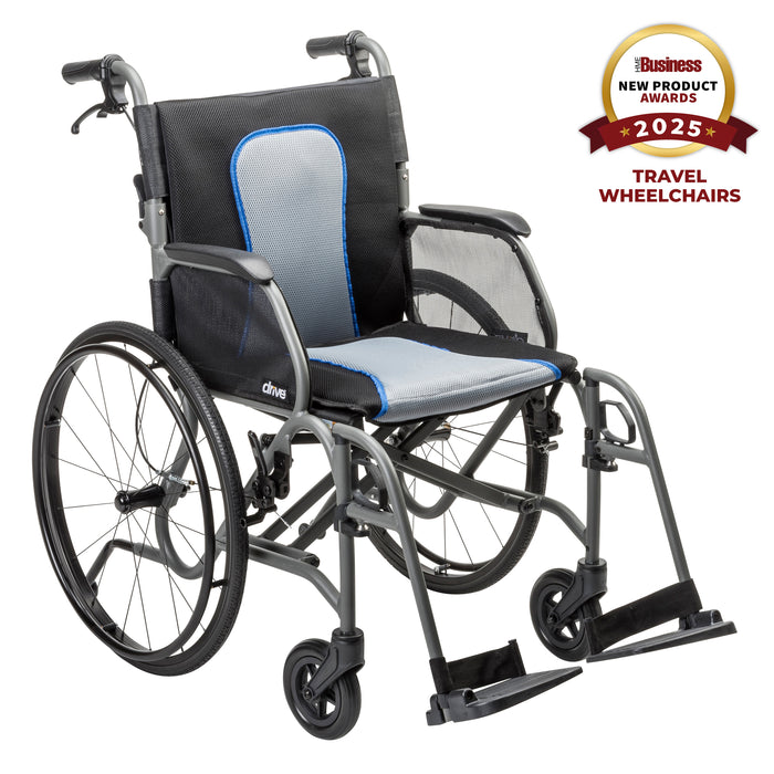 AeroFly Ultra-Lite Wheelchair, Matte Gray, 20" Seat, 3/4 Angle View