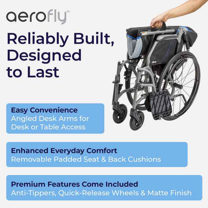 AeroFly Ultra-Lite Wheelchair, Matte Gray, 20" Seat, Frame Detail