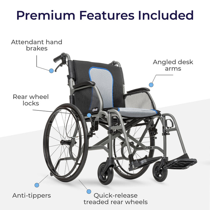 AeroFly Ultra-Lite Wheelchair, Matte Gray , 20" Seat, Premium Features