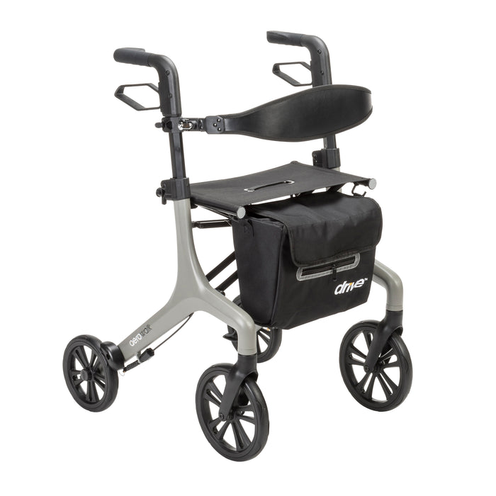 AeroWalk Ultra-Lite Rollator Rolling Walker, Grey, Front View