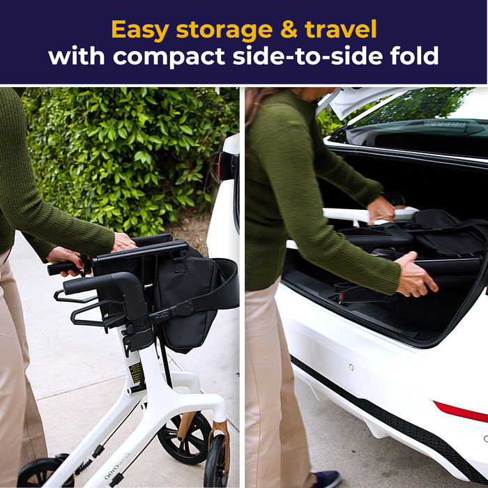 AeroWalk Ultra-Lite Rollator, White, Folded for Storage