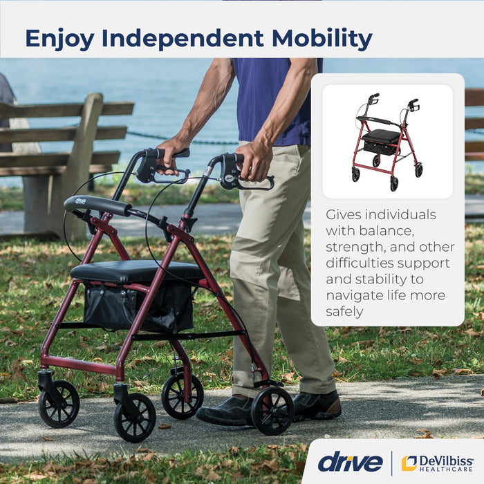 Aluminum Rollator with 6 Inch Casters, Red, Close-Up Detail