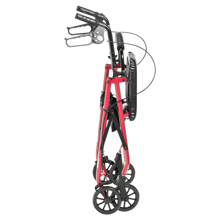 Aluminum Rollator with 6 Inch Casters, Red, Folded for Storage
