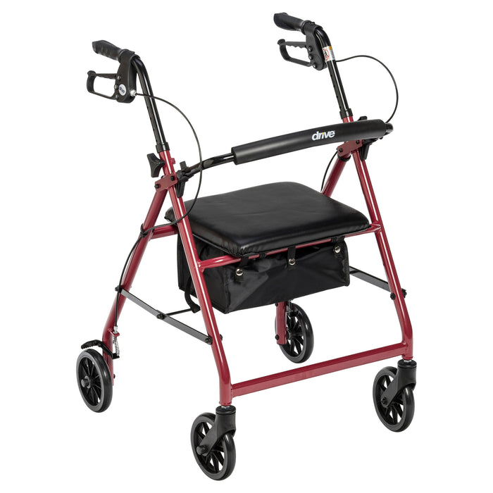 Aluminum Rollator with 6 Inch Casters, Red, Full Product View