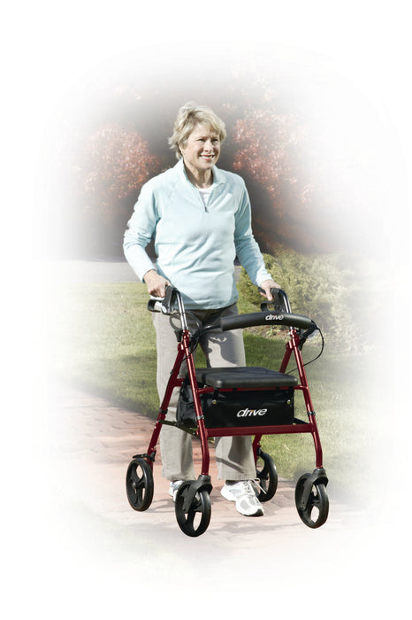 Aluminum Rollator with 6 Inch Casters, Red, In Use Walking