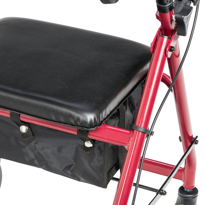 Aluminum Rollator with 6 Inch Casters, Red, Padded Seat 