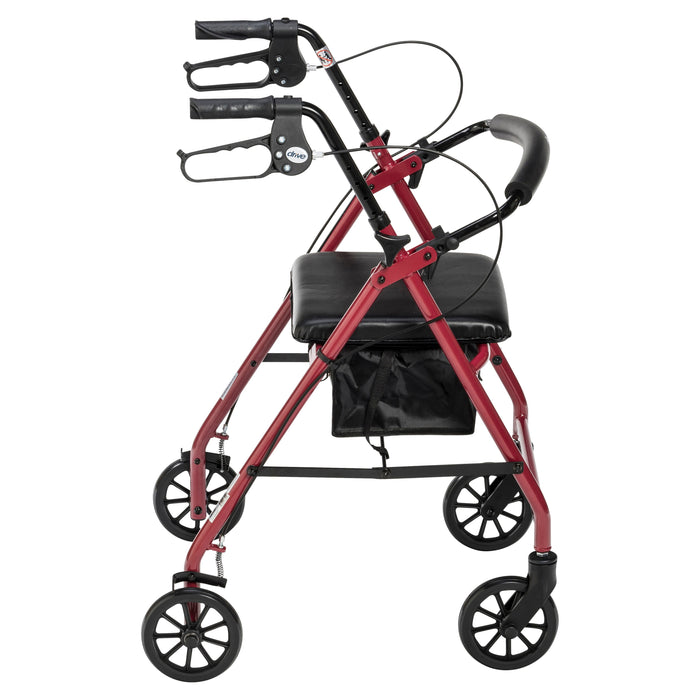 Aluminum Rollator with 6 Inch Casters, Red, Side View