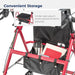 Aluminum Rollator with 6 Inch Casters, Red, Zippered Under-Seat Pouch