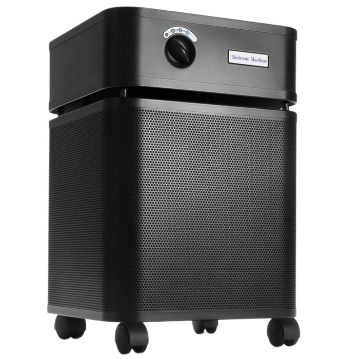 Austin Air Bedroom Machine air purifier black front angle view on wheels