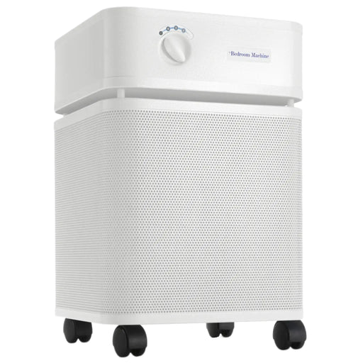 Austin Air Bedroom Machine air purifier white front angle view on casters