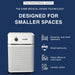 Austin Air HealthMate Junior air purifier for smaller spaces with nursery bedroom bathroom office and laundry room icons