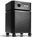Austin Air HealthMate Plus air purifier, black, front angle view on casters