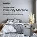 Austin Air Immunity Machine air purifier in a bedroom with text describing 8-phase filtration and virus and chemical capture