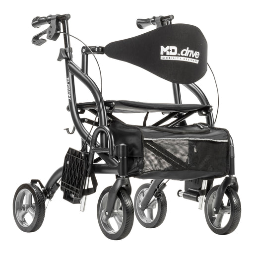 MD by Drive Fusion 2 in 1 Rollator/Transport Chair, Onyx, Front View