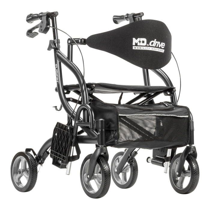 MD by Drive Fusion 2 in 1 Rollator/Transport Chair, Onyx, Front View