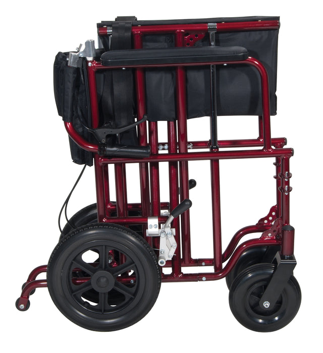 Bariatric Aluminum Transport Chair, Red, Folded for Storage