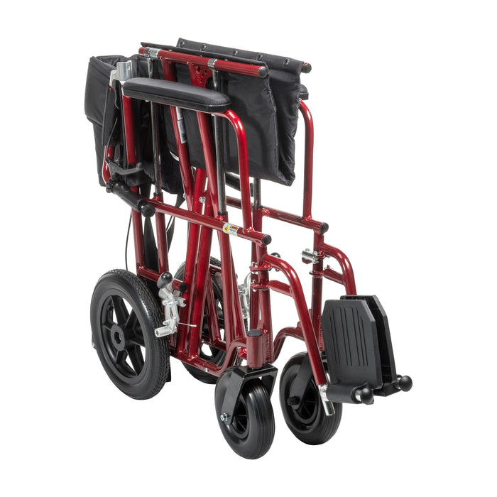 Bariatric Aluminum Transport Chair, Red, Folded for Storage