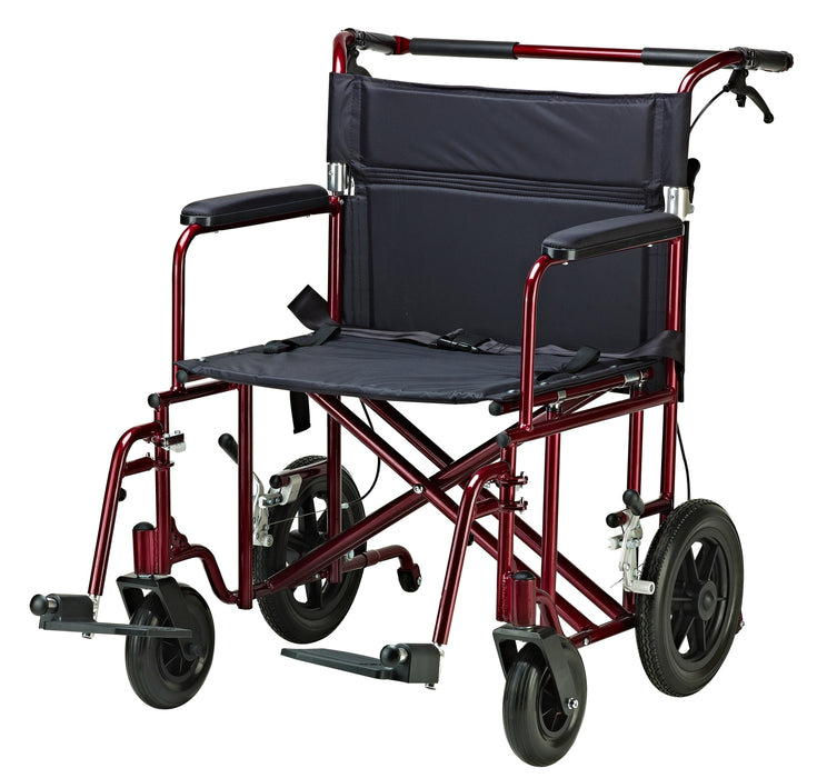 Bariatric Aluminum Transport Chair, 22" Seat, Red, Front View