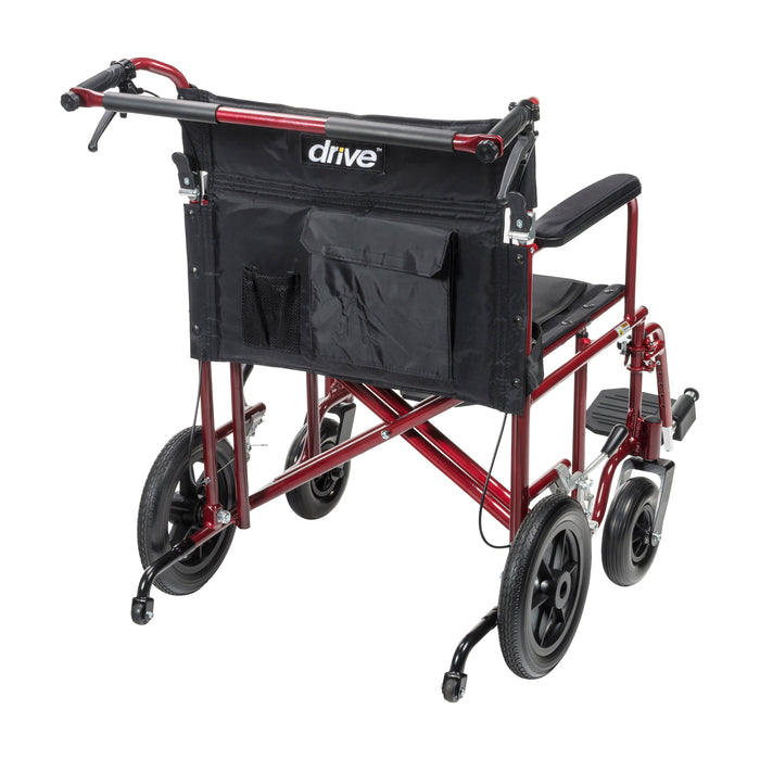 Bariatric Aluminum Transport Chair, Red, Rear View