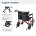 Bariatric Heavy Duty Transport Chair, Red, Anti-Tipper Detail