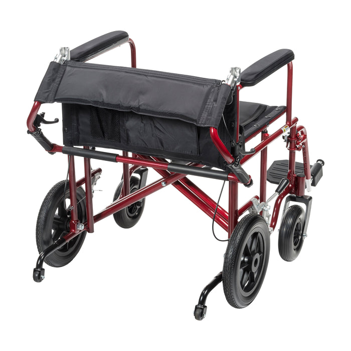Bariatric Heavy Duty Transport Chair, Red, Backrest Folded