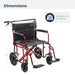 Bariatric Heavy Duty Transport Chair, Red, Dimensions Detail