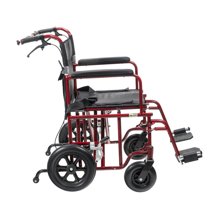 Bariatric Heavy Duty Transport Chair, Red, Side View
