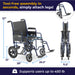 Bariatric Heavy Duty Transport Wheelchair, 22" Seat, Blue, Dimensions