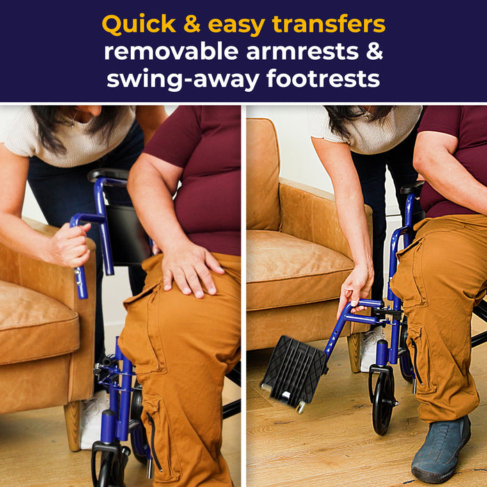 Bariatric Heavy Duty Transport Wheelchair, 22" Seat, Blue, Swing-Away Footrest Detail